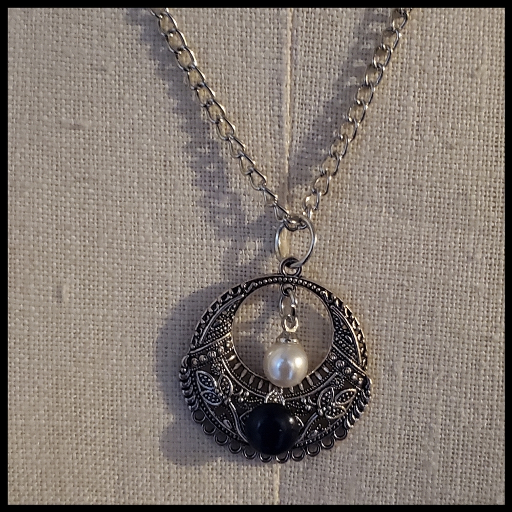 Boho Necklace with Stone and Pearl Accents